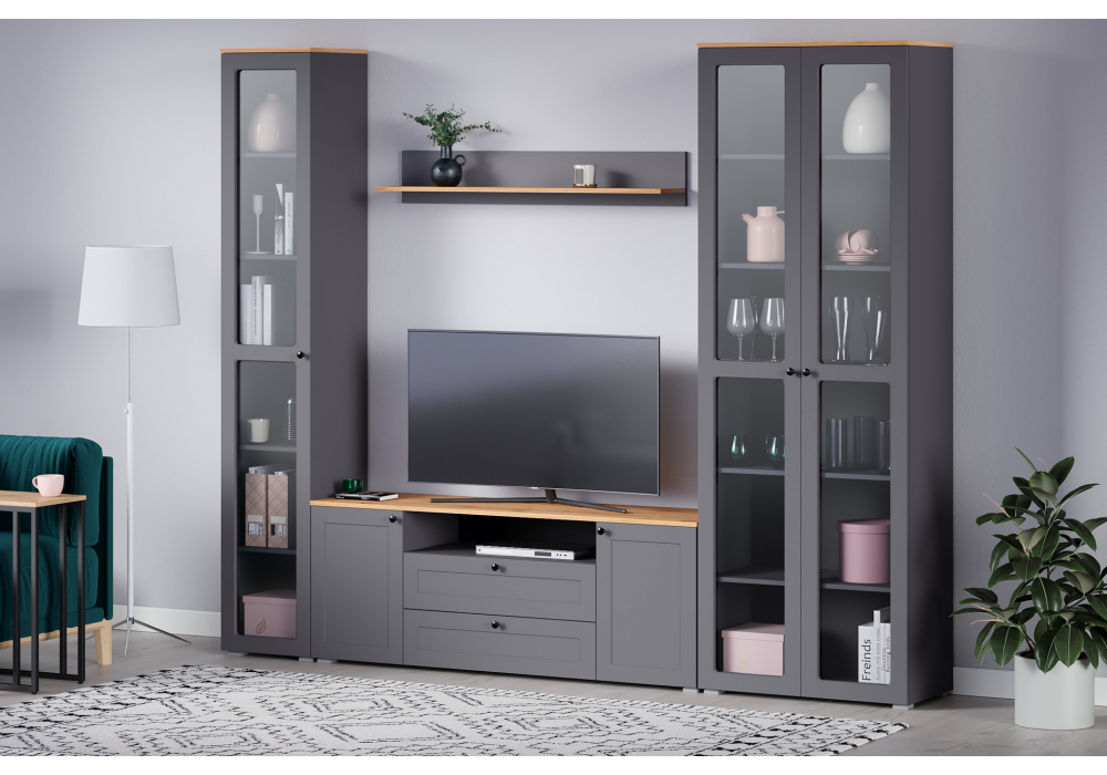 фото тв-тумба woodville опра серый графит / дуб золотой craft 676803 | 220svet.ru