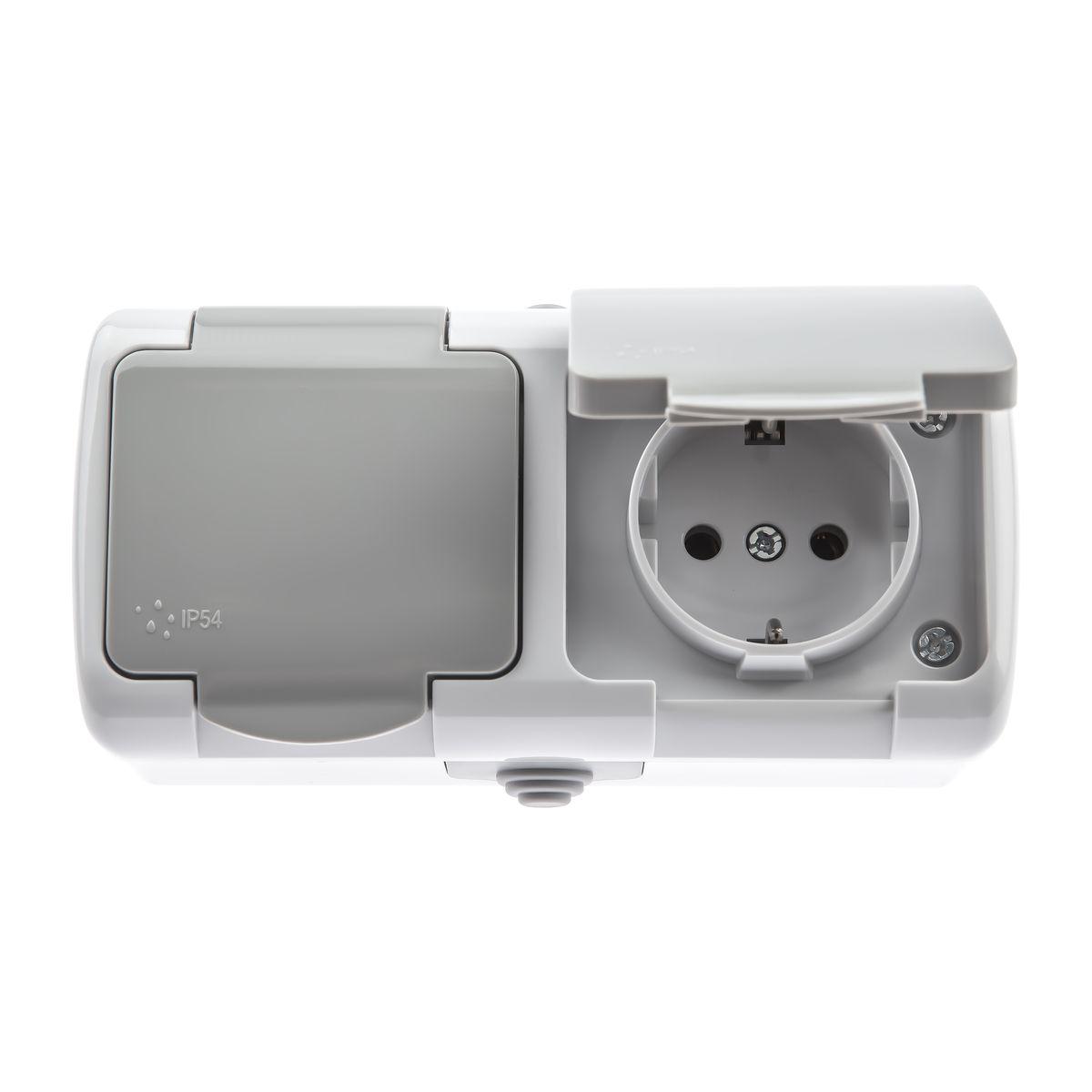 фото розетка двойная эра schuko 2x2p+e 16a 250v с крышкой 5-203-03 б0051060 | 220svet.ru