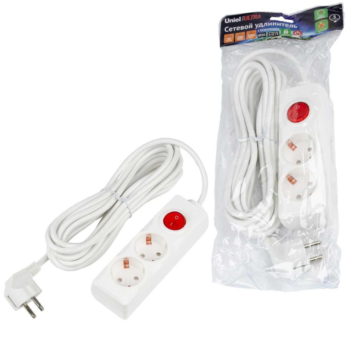 фото удлинитель uniel ultra 2гн х 5м с/з s-gcu2-5b white ul-00010012 | 220svet.ru