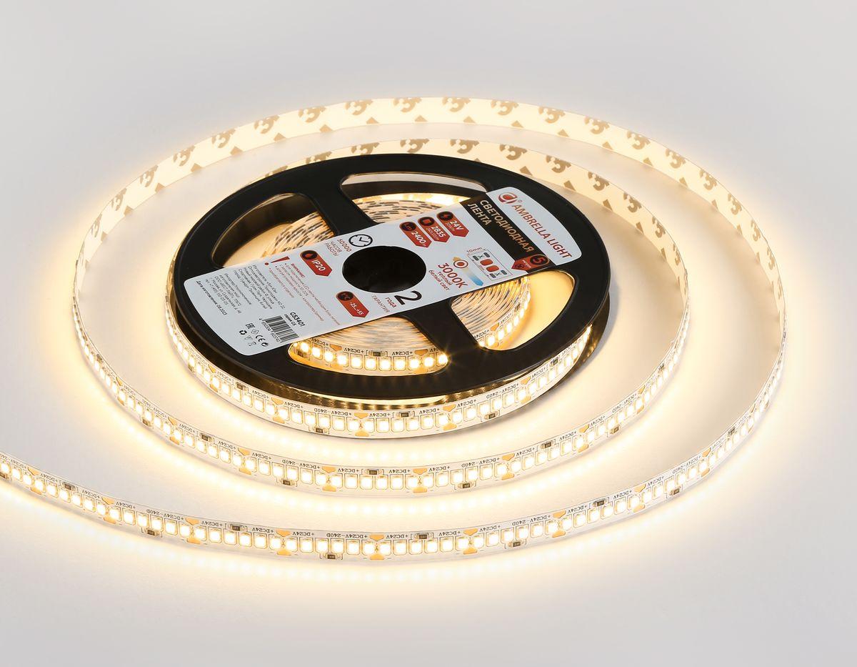 фото светодиодная лента ambrella light 20w/m 240led/m 2835smd теплый белый 5m gs3401 | 220svet.ru