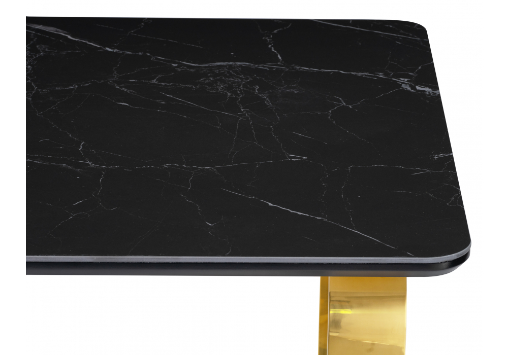 фото керамический стол woodville селена 4 140х80 черный мрамор / золото 606406 | 220svet.ru