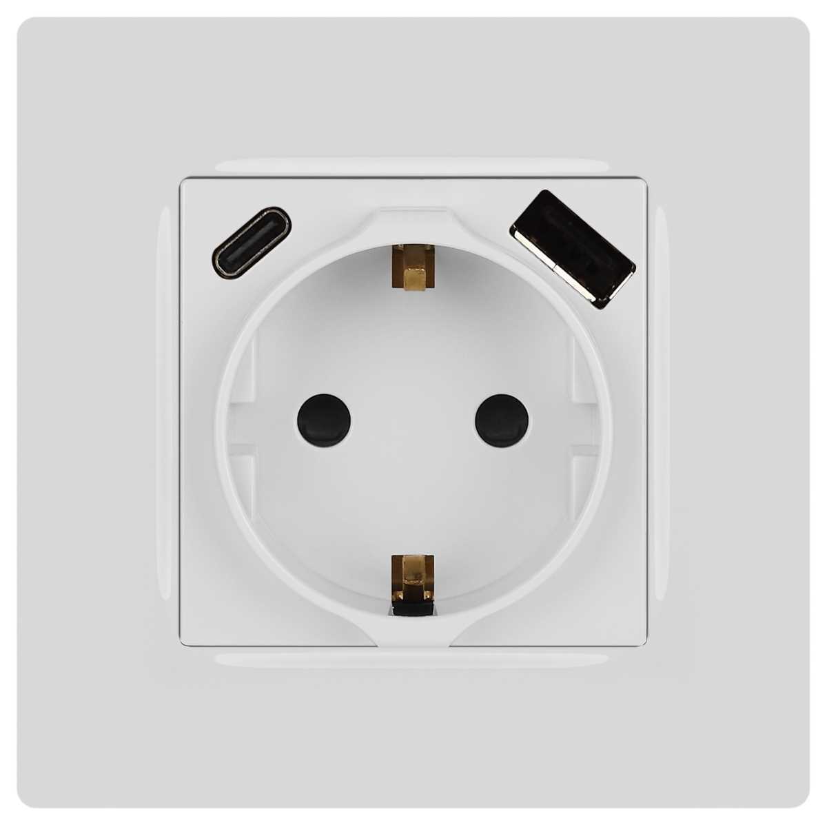 фото розетка эра серия 12 12-4108-01 2p+e 16a-250в со шторками с usb type-a+c 5в-3а белый б0067752 | 220svet.ru