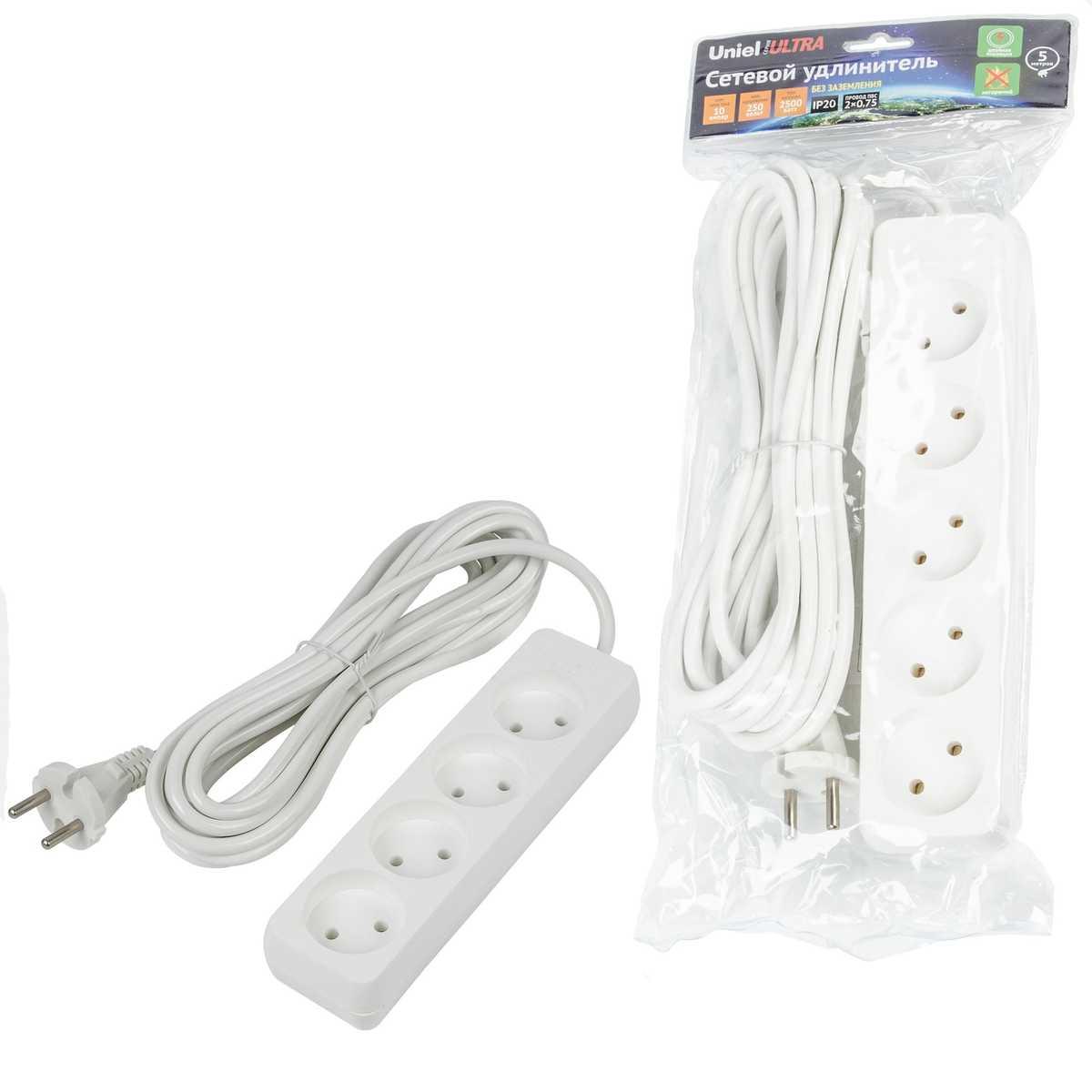 фото удлинитель uniel ultra 4гн х 5м б/з s-cu4-5 white ul-00009989 | 220svet.ru