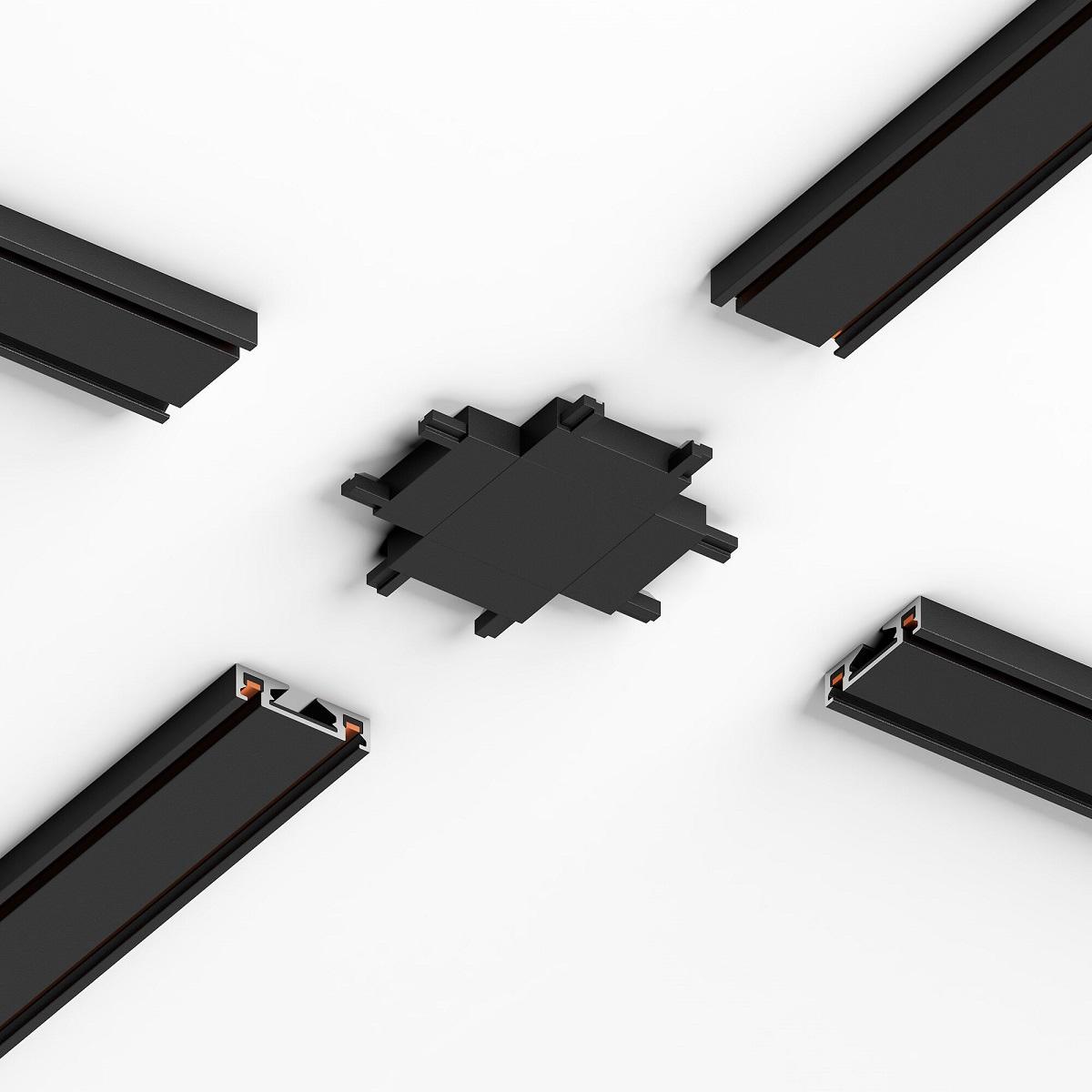 фото коннектор для 4-стороннего соединителя накладного шинопровода elektrostandard flat magnetic 85004/00 черный a063739 | 220svet.ru