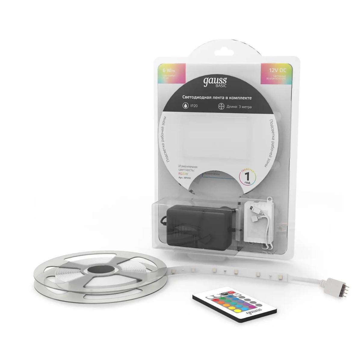 фото лента gauss 6w/m 30led/m 5050smd разноцветный 3m bt010 | 220svet.ru