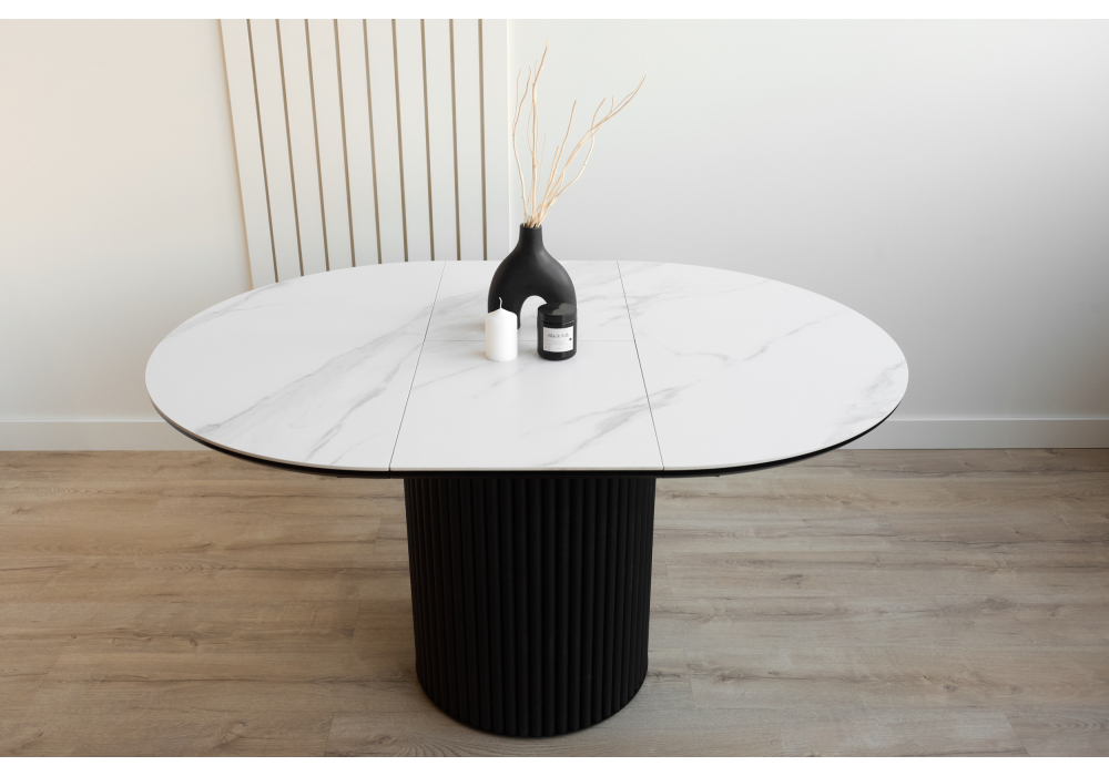 фото керамический стол раскладной woodville стивен 100(140) snow white / черный 664694 | 220svet.ru