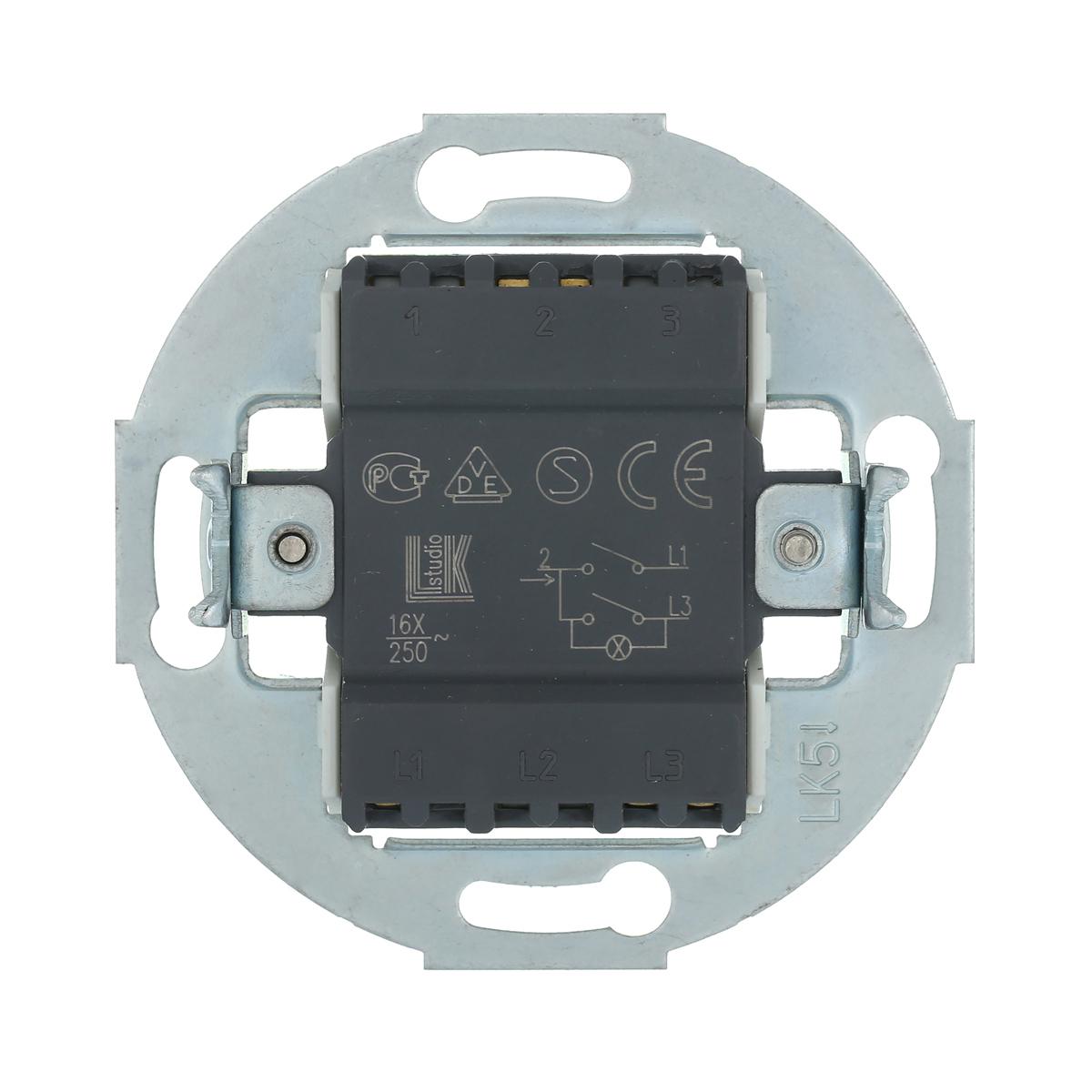 фото выключатель lk studio двухклавишный (схема 5l) с индикатором 16 a, 250 b (черный) vintage 881208-1 | 220svet.ru