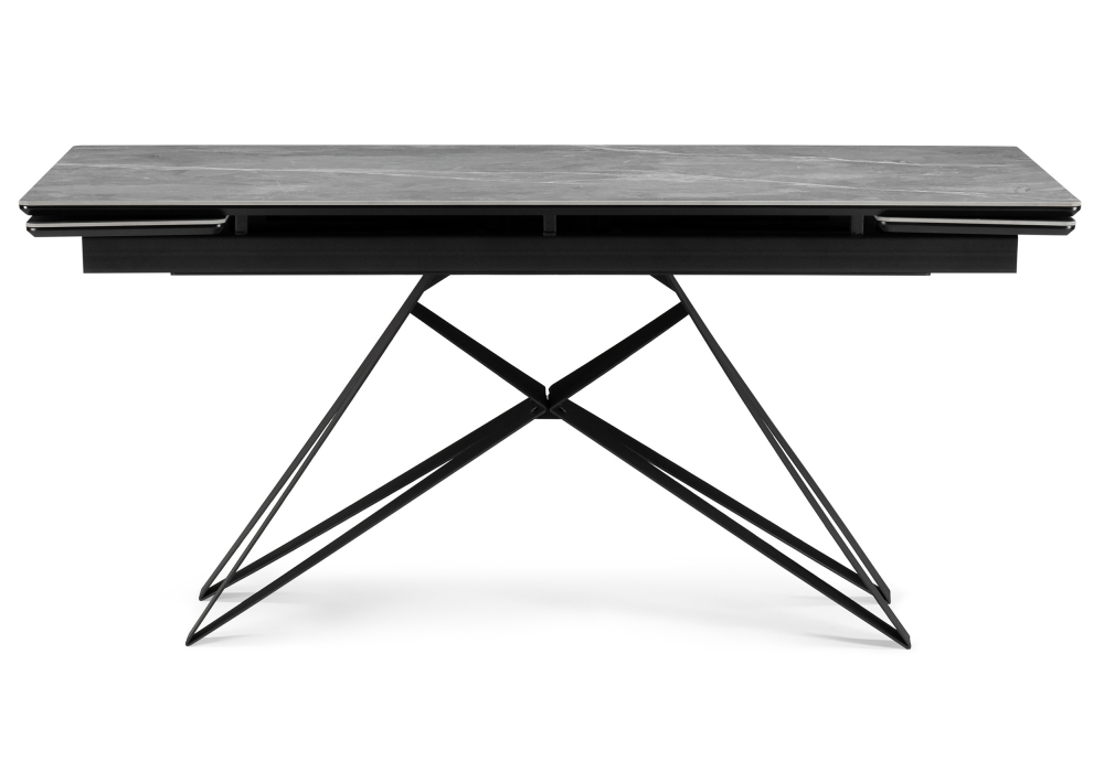 фото керамический стол раздвижной woodville блэкберн 140(200)х80 серый мрамор larka grey / черный 625933 | 220svet.ru