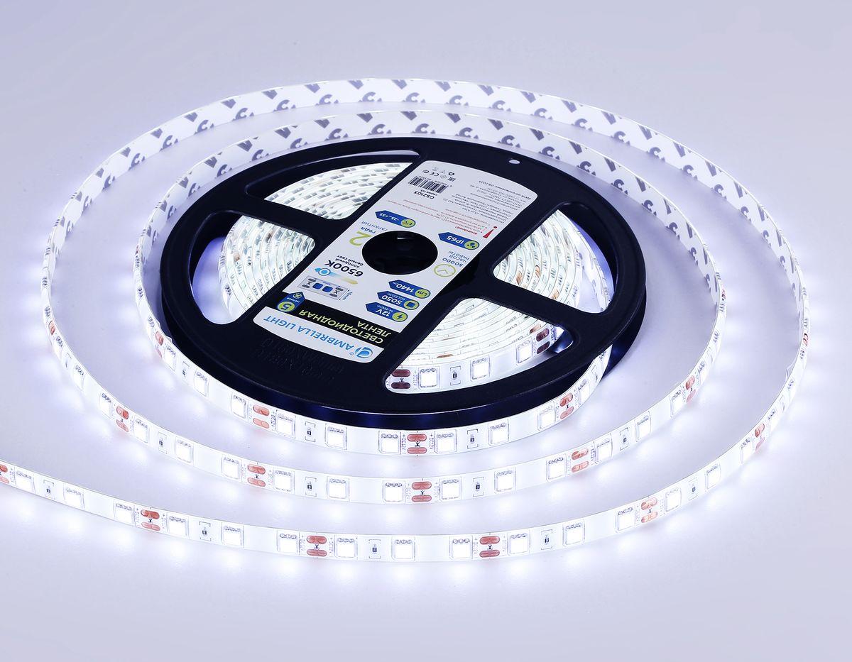 фото светодиодная влагозащищенная лента холодный белый ambrella light 14,4w/m 60led/m 5050smd 6500к 5m gs2103 | 220svet.ru