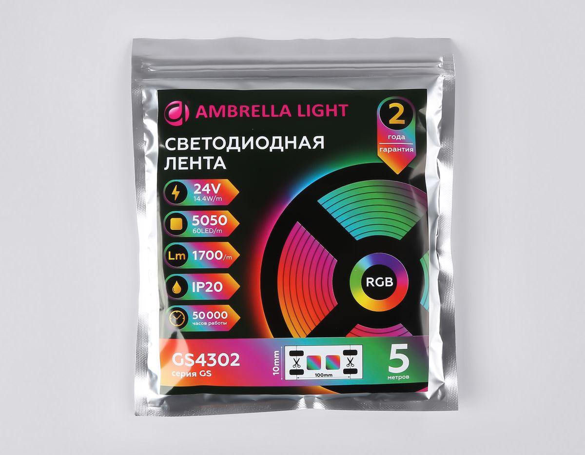 фото светодиодная лента ambrella light 14,4w/m 60led/m 5050smd rgb 5m gs4302 | 220svet.ru