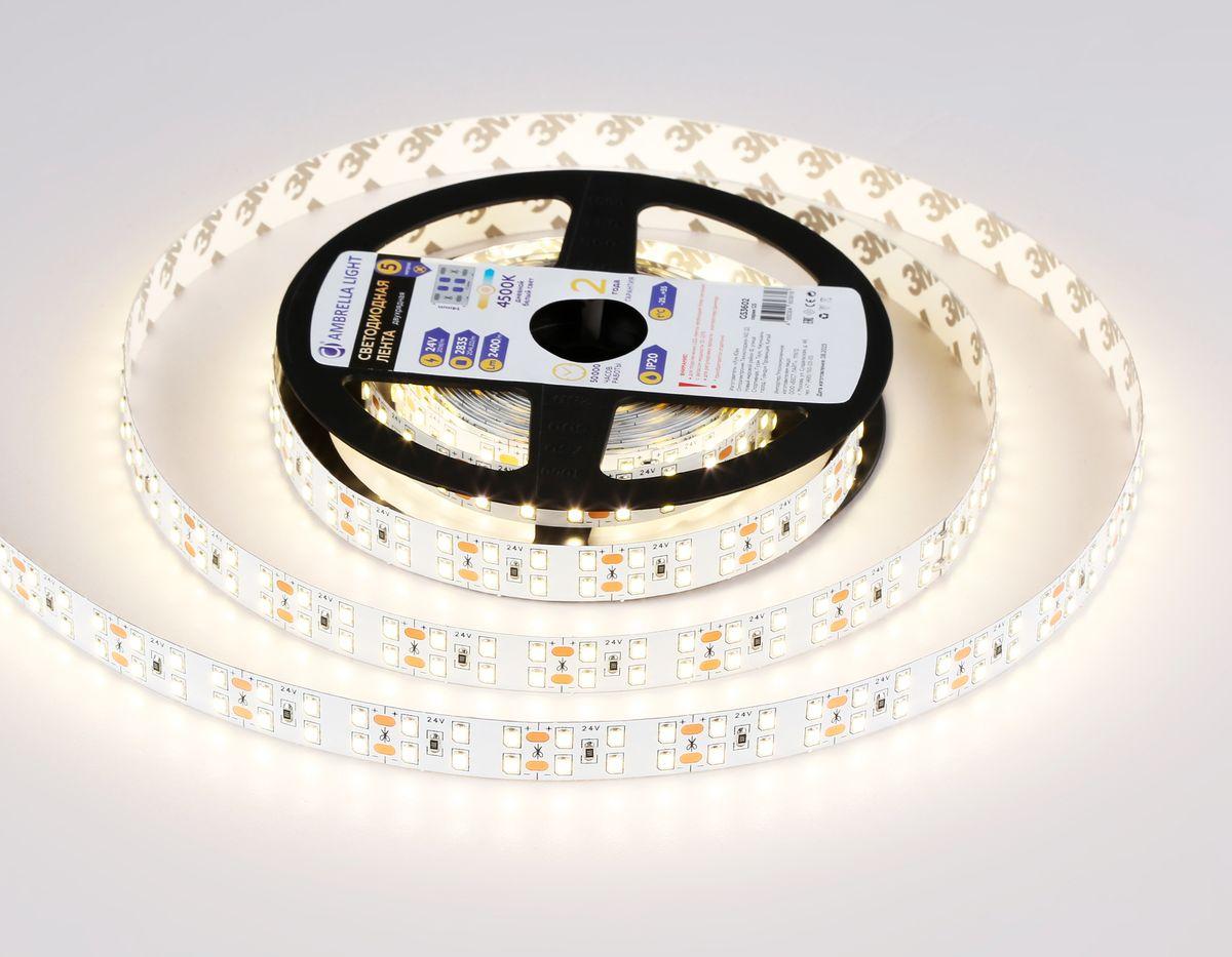 фото светодиодная лента дневной белый ambrella light 20w/m 204led/m 2835smd 4500к 5m gs3602 | 220svet.ru