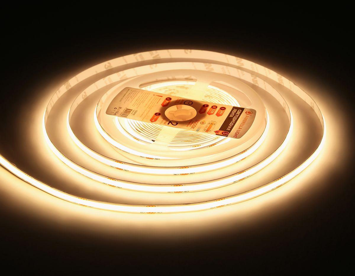 фото светодиодная лента ambrella light 12w/m 480led/m cob теплый белый 5m gs4701 | 220svet.ru