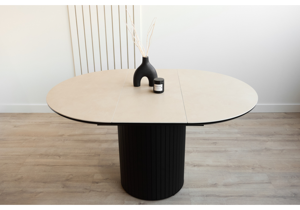 фото керамический стол раскладной woodville лорен 100(140) okara light yellow / черный 664692 | 220svet.ru