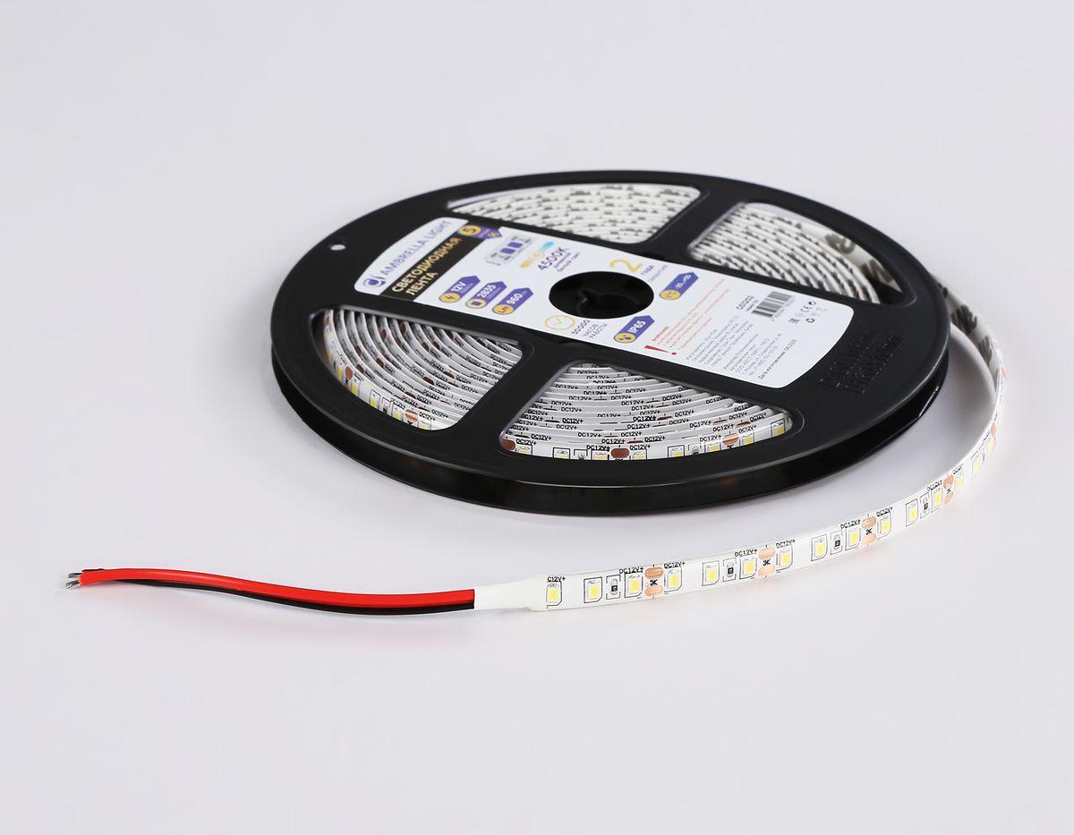 фото светодиодная влагозащищенная лента дневной белый ambrella light 9,6w/m 120led/m 2835smd 4500к 5m gs1202 | 220svet.ru